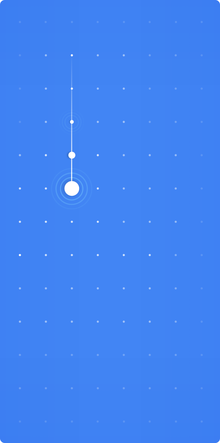 A white dot moves along a dotted grid on a blue background
