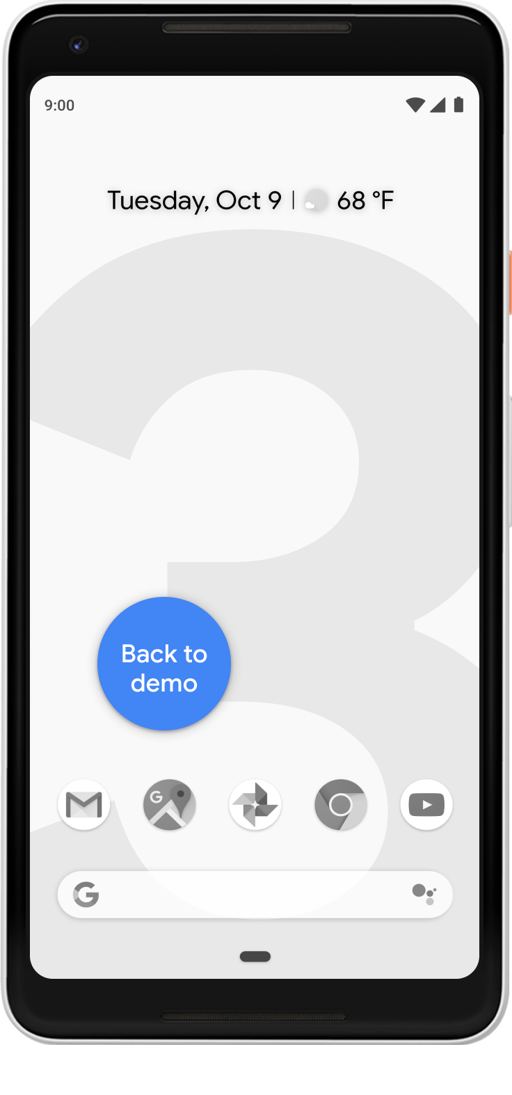 Homescreen with a prominent 'Back to demo' button
