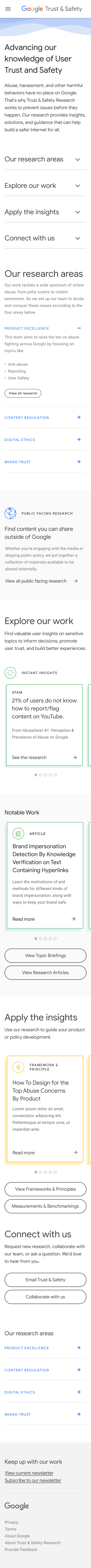 Mobile version of the Landing Page, with one of the research team accordion drawers expanded.