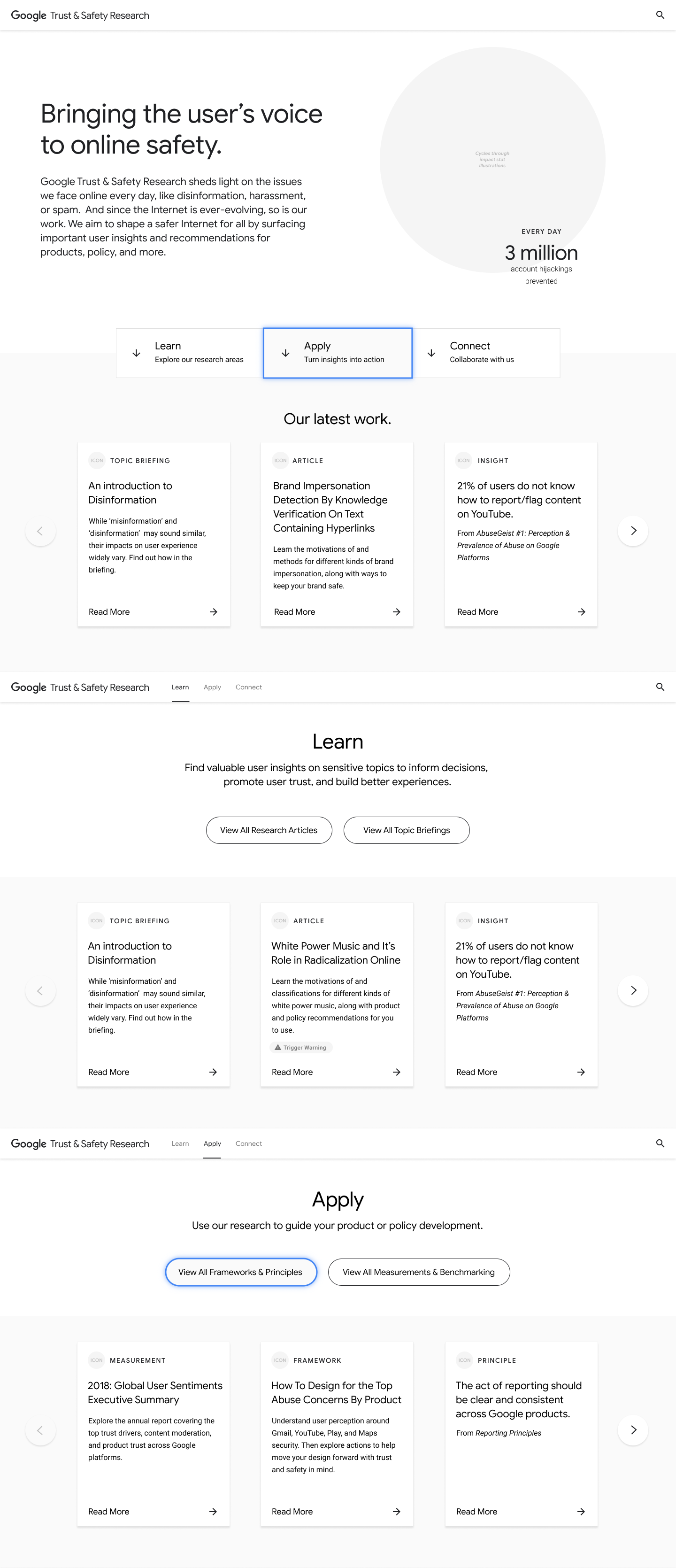 Landing Page with 'Apply' and 'View All Frameworks & Principles' buttons highlighted.