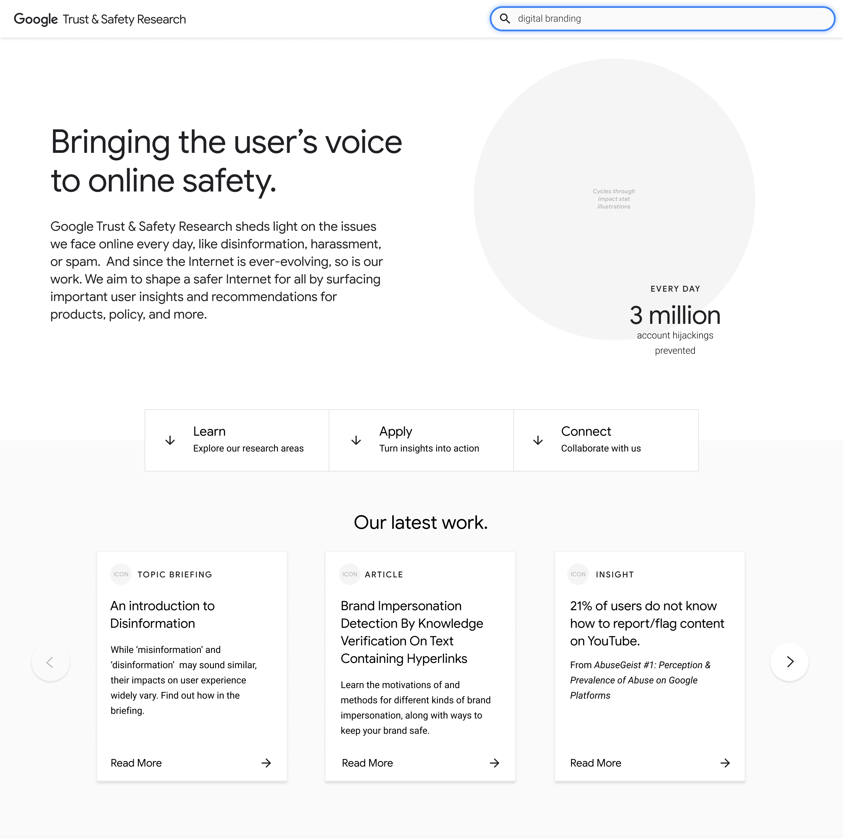 Landing Page with 'digital branding' typed in the search bar.