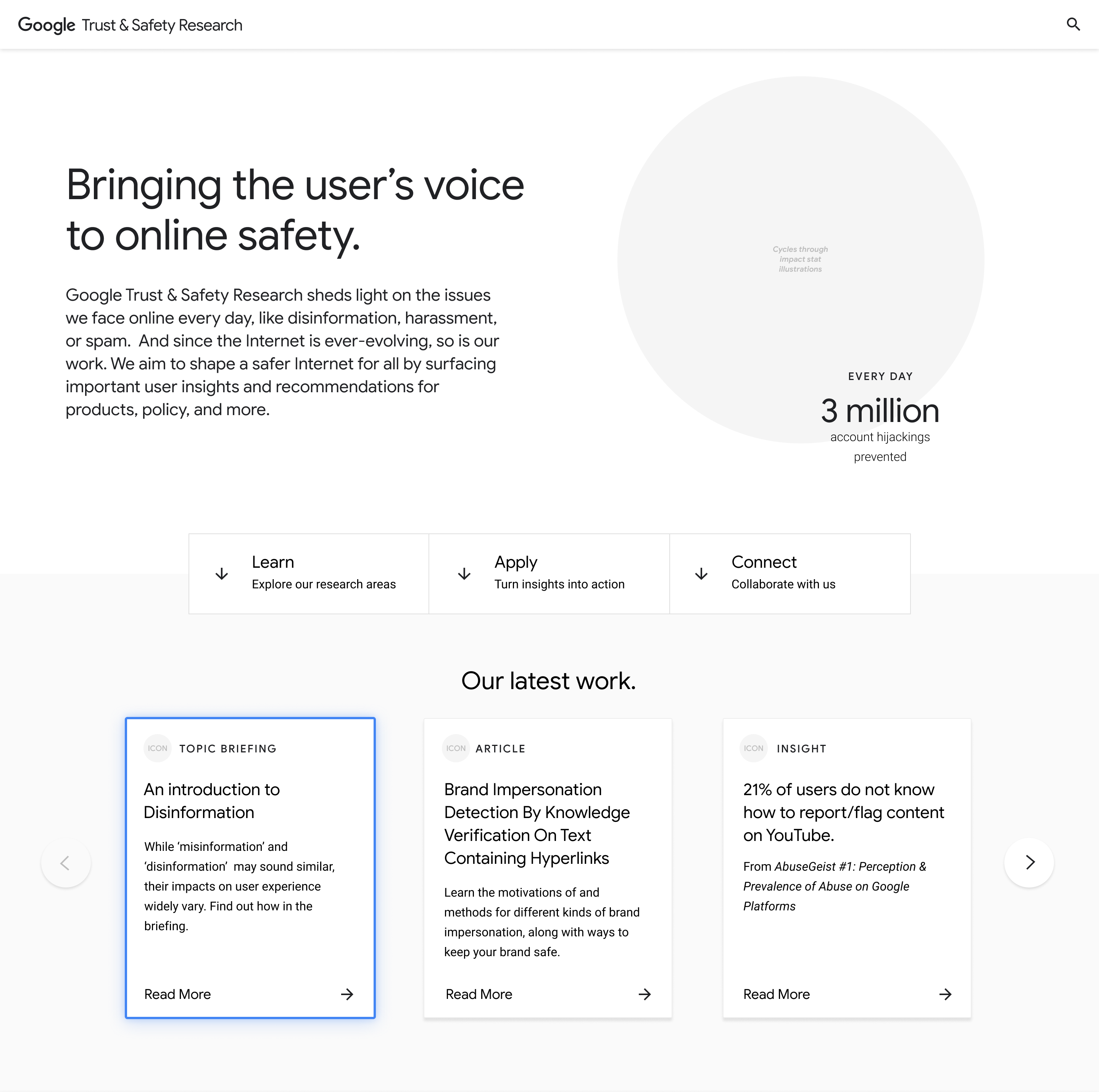 Landing Page with a piece of latest work highlighted.